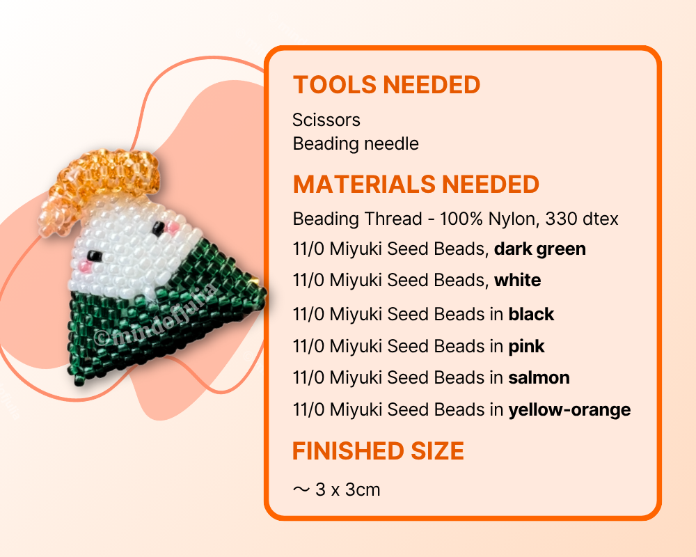 🍤 3D Beaded Shrimp Onigiri PDF Pattern
