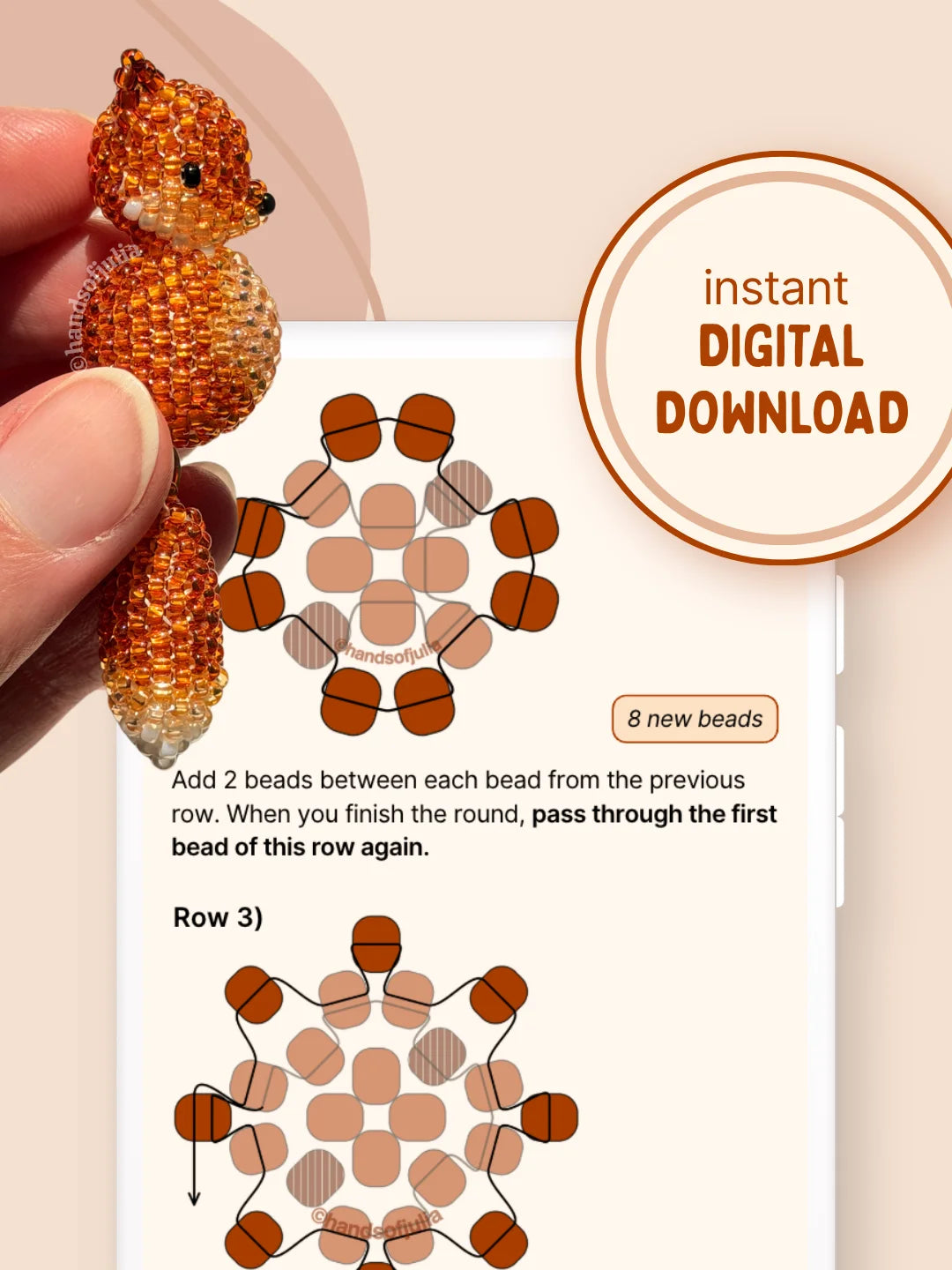 🦊 3D Beaded Fox PDF Pattern